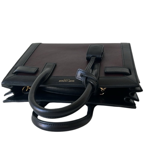 SAINT LAURENT SMALL SAC DE JOUR LEATHER TOTE BAG IN UMBER,NERO - Picture 9 of 16